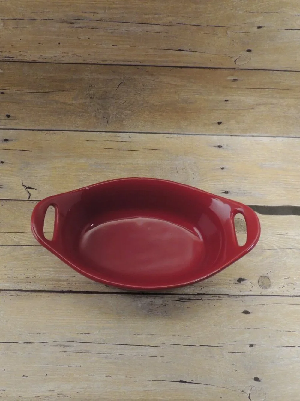 Rachael Ray Glazed Stoneware Red Oval Casserole Baking Dish 2 Handles 12 oz